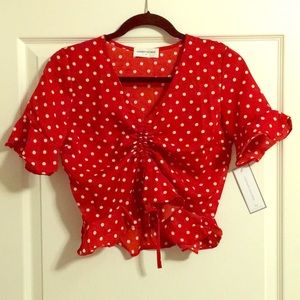 Goodnight Macaroon Dise' Dotted Front Twisted Top